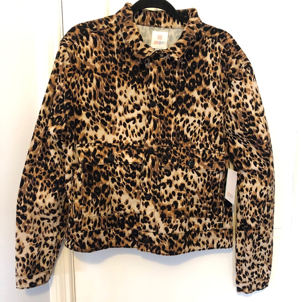 LuLaRoe NWT Leopard 2XL Kenny Jacket stretch denim